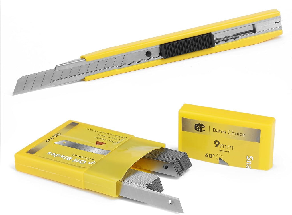100 Pack 9mm Snap-Off Utility Blades with 60-Degree Sharp Angle