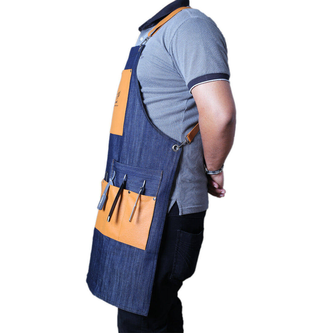 Denim Barber Apron Waterproof Men’s Hairdresser Apron with Pockets