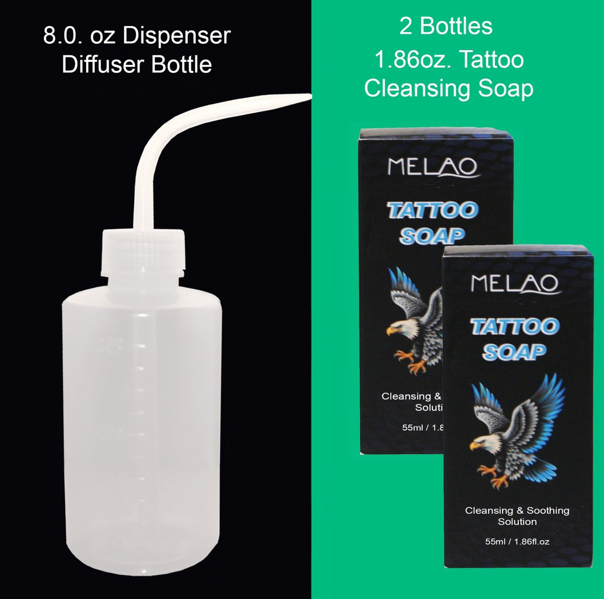 Tattoo Aftercare Cleaning Soap with Dispenser Bottle, 2-Pack