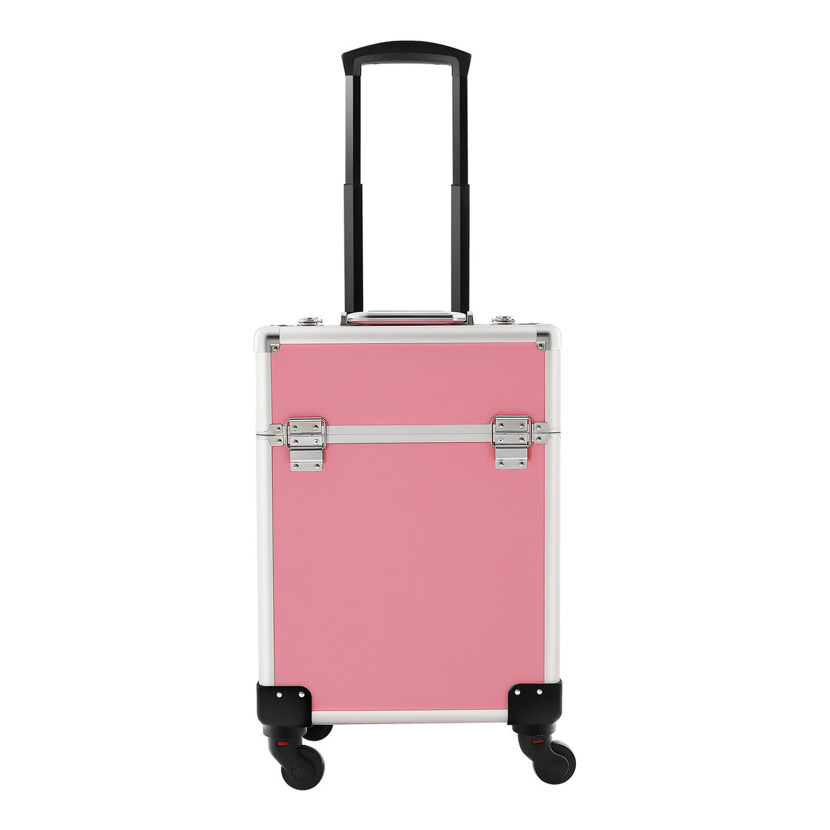 Pink Aluminum Travel Makeup Train Case with Wheels and Large Storage