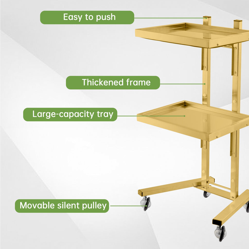 Salon Rolling Trolley Cart with Stainless Steel Frame and Lockable Wheels