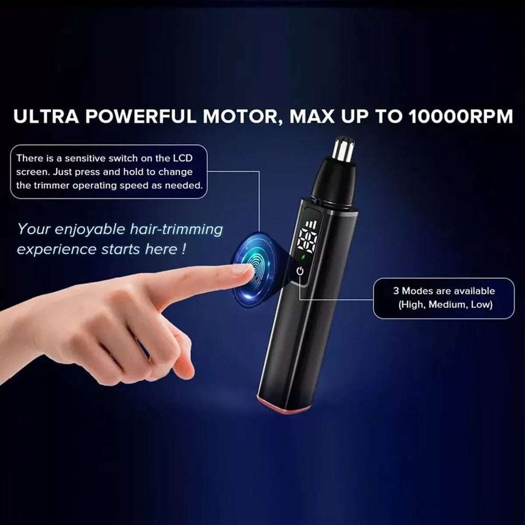 Rechargeable Nose Ear & Face Hair Trimmer for Men - Waterproof, 3-Speed, LCD Display