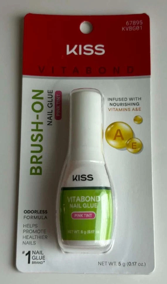 Pink Tint Nail Glue with Nourishing Vitamins - Brush-On Adhesive for Manicures