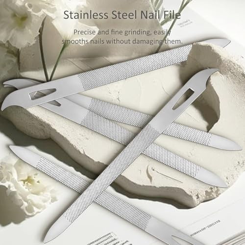 Stainless Steel Double-Sided Nail Files - 10 Pack for Fingernails & Toenails