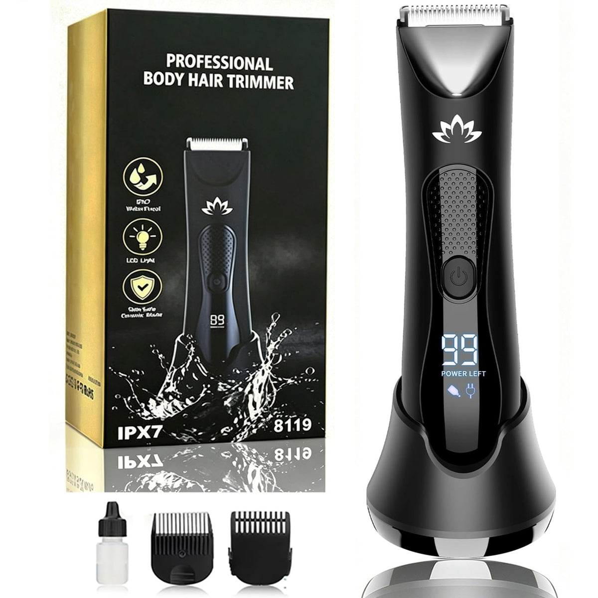 Men's Body Groomer & Ball Trimmer - Waterproof Electric Razor with LED Light