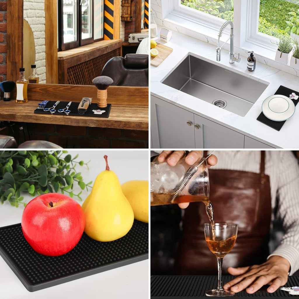 Barber Station Mat Non-Slip PVC Protector for Countertop and Workstation, Black, 11.8 x 5.9 Inches