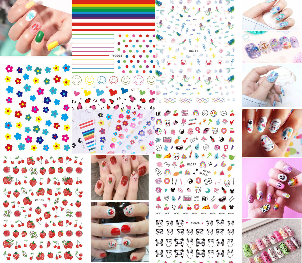 Colorful 3D Nail Art Stickers - Waterproof Floral Fruit Mermaid Designs