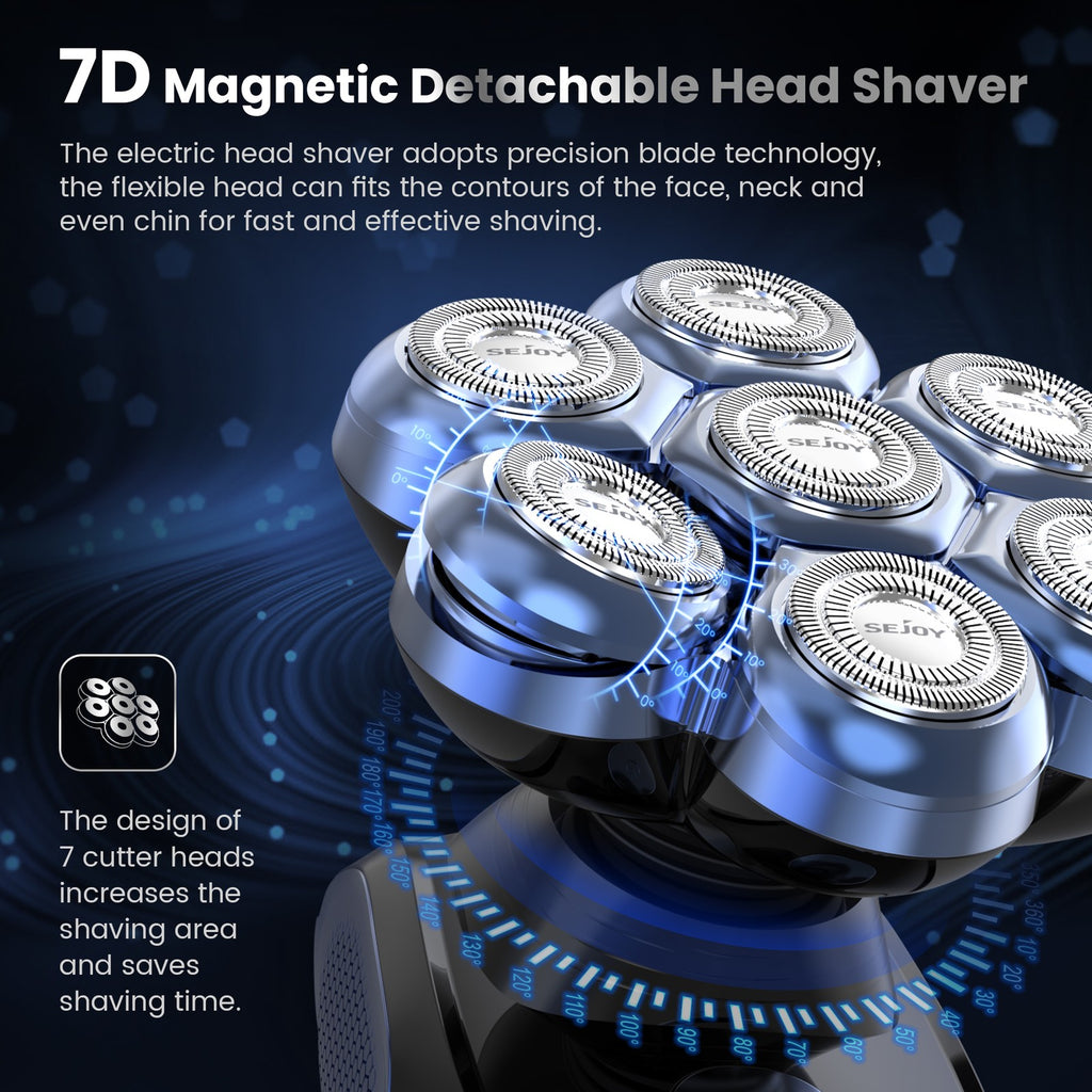 7D Rotary Electric Shaver for Men - Cordless Waterproof Bald Head Razor & Trimmer