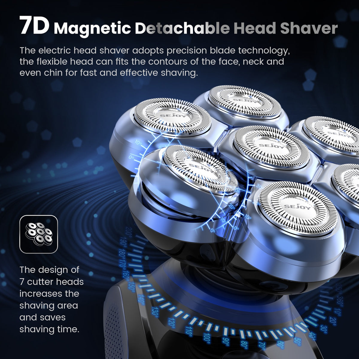 7D Rotary Electric Shaver for Men - Cordless Waterproof Bald Head Razor & Trimmer