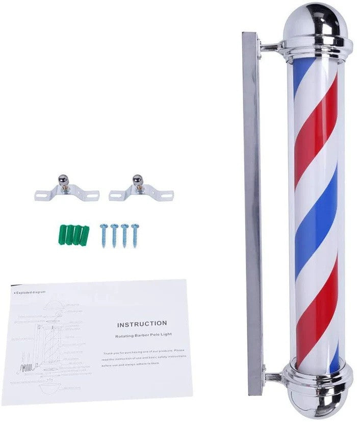 36in Classic Style Barber Pole LED Light with Rotating Red White Blue Strips
