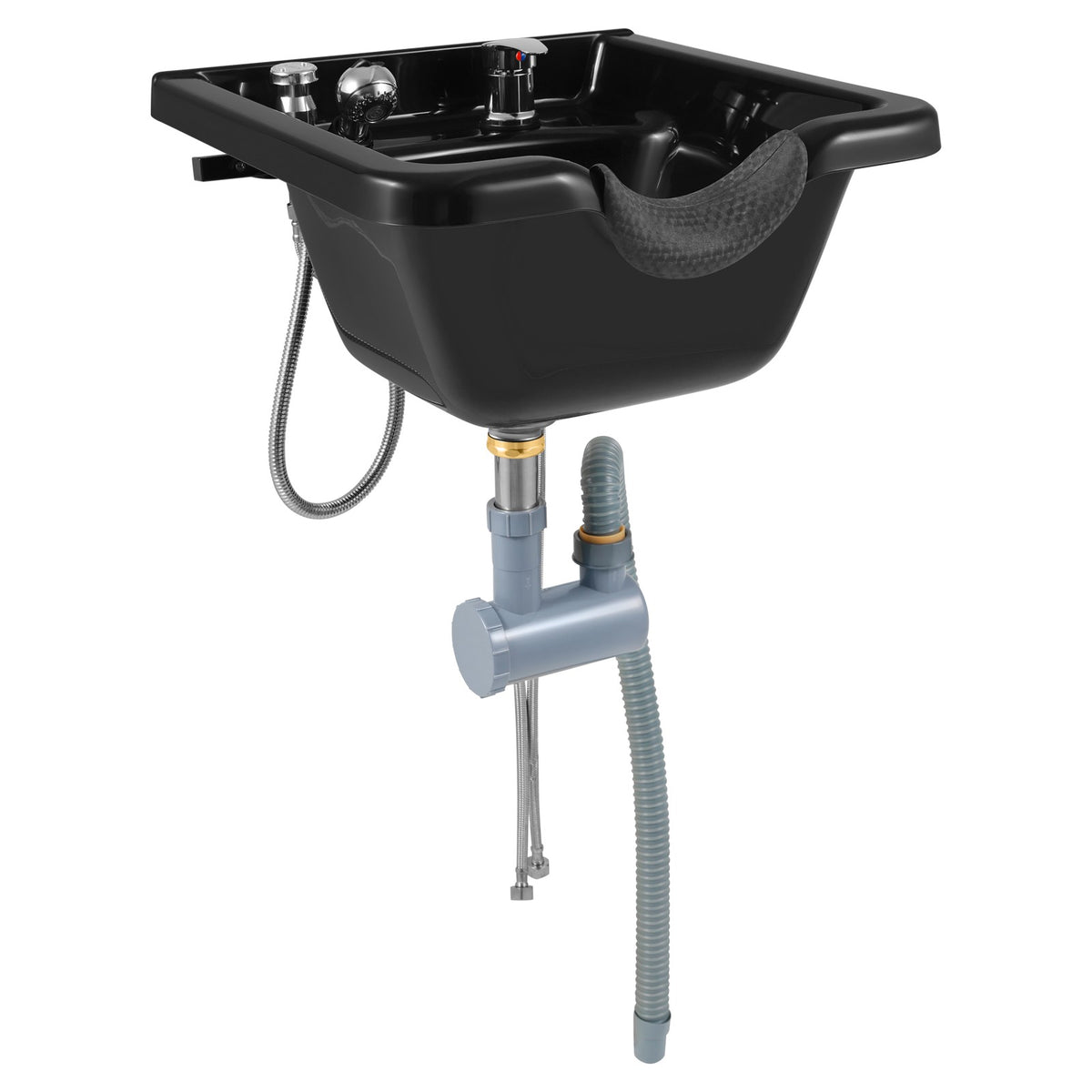 Wall Mounted Shampoo Bowl with Faucet Spray P-Trap Salon Sink Black ABS