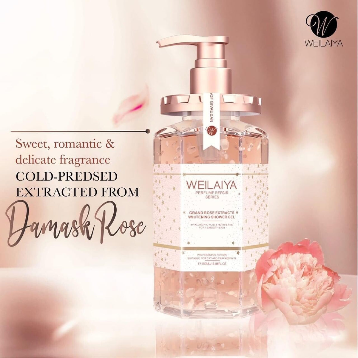 Damask Rose Extract Shower Gel 450mL - Luxurious Whitening & Fragrance