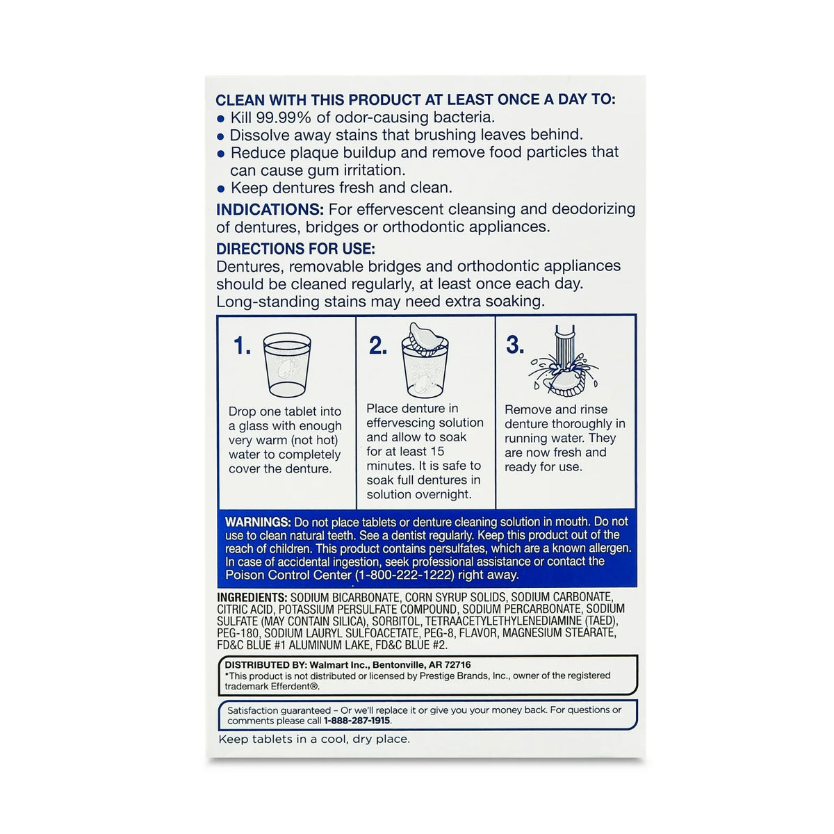 Denture Cleanser Tablets 126 Count - Effervescent Antibacterial Whitening