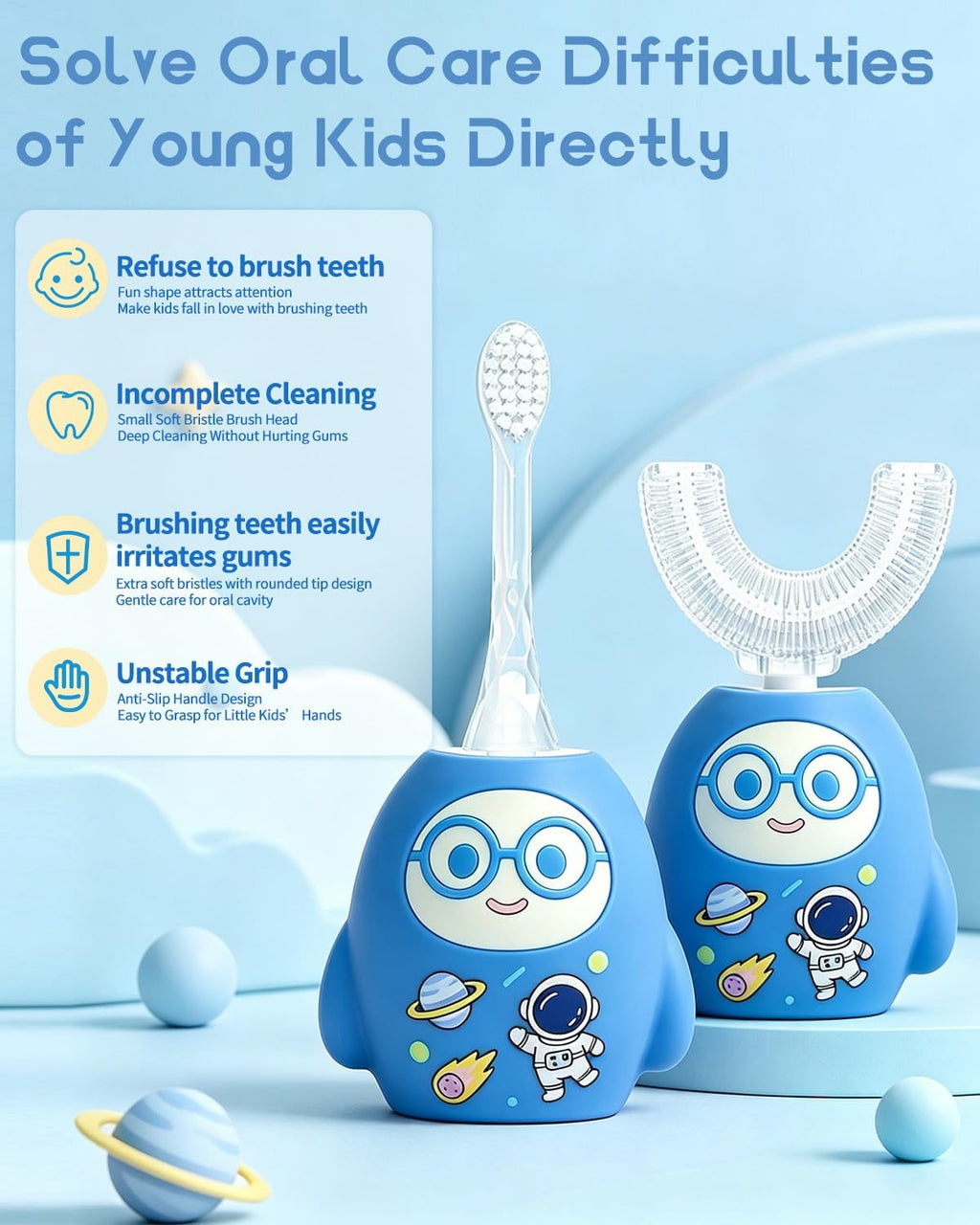 Kids U-Shaped Electric Sonic Toothbrush with 360° Full Mouth Cleaning