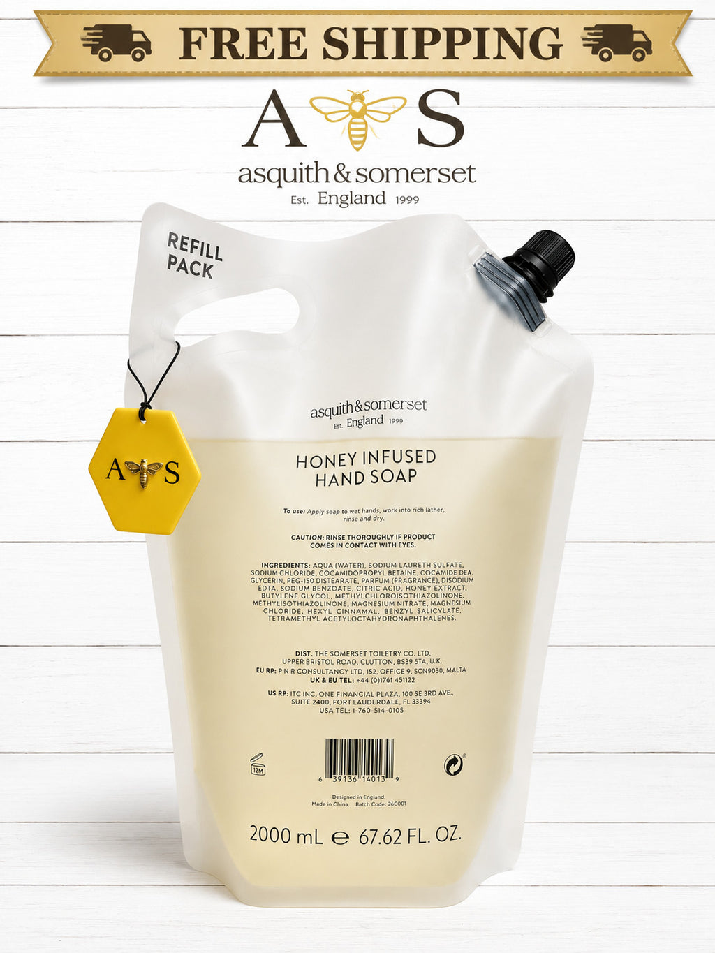 Honey Infused Hand Soap Refill Pouch - 67.62 Oz | Large Liquid Hand Wash