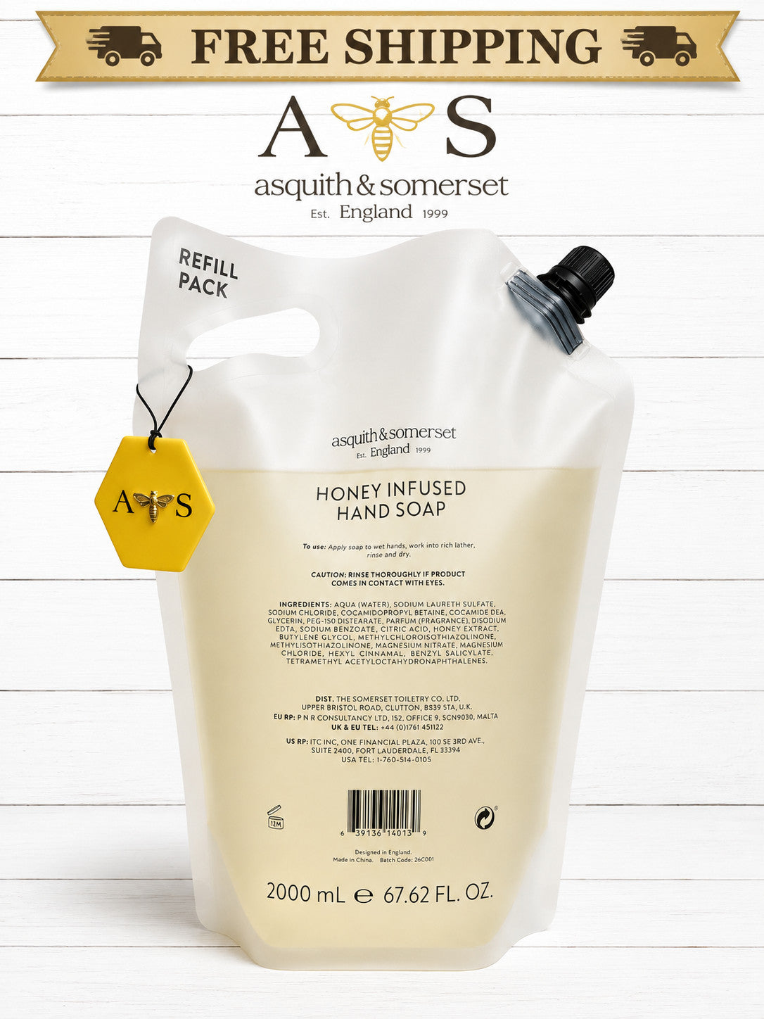 Honey Infused Hand Soap Refill Pouch - 67.62 Oz | Large Liquid Hand Wash