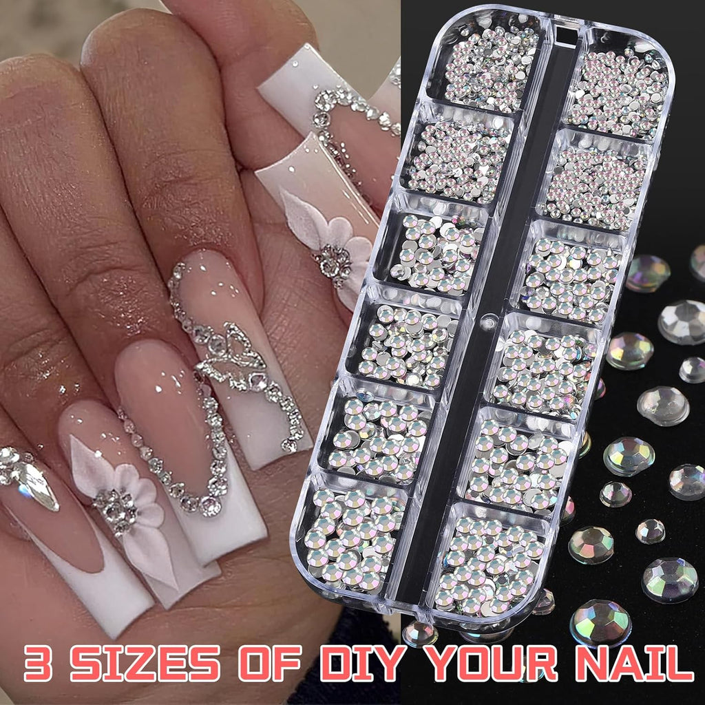 Colorful Crystal Rhinestones Nail Gems Set with Multi Shape Flat Back Charms - 2mm