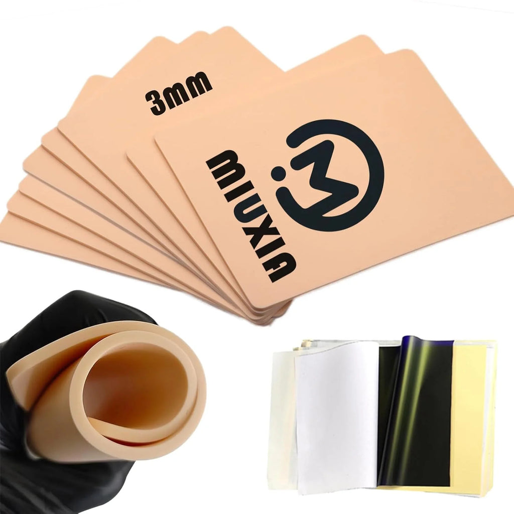 Tattoo Practice Skin Kit 8Pcs 3mm Fake Skin + 10Pcs Transfer Paper Stencil Pack