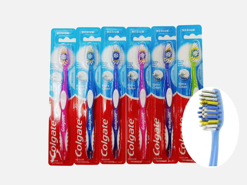 Colgate Medium Bristle Toothbrush Pack of 6 - Extra Clean Assorted Colors