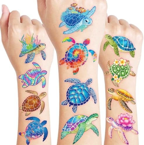 60-Count Turtle Temporary Tattoos for Kids - Pre-Cut Ocean Animal Sticker Set