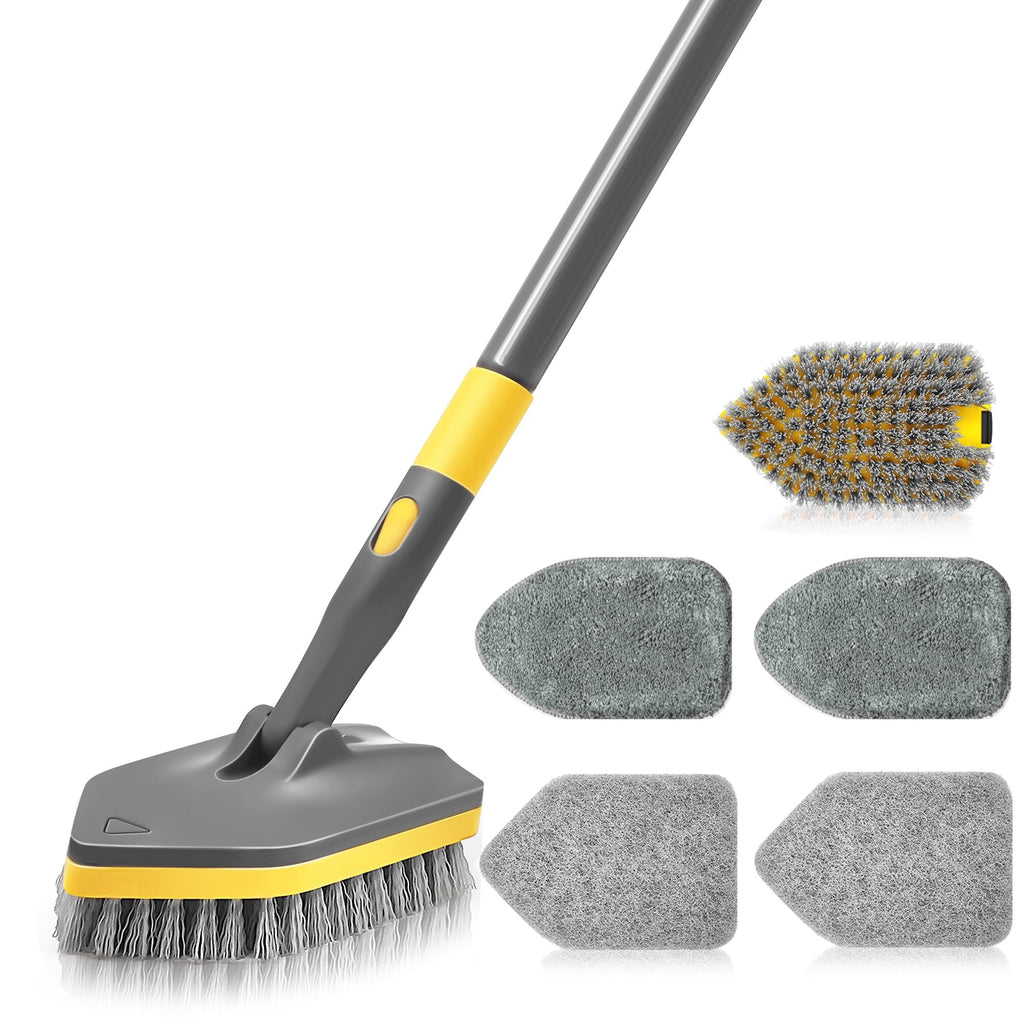 Extendable Shower Scrubber with Long Handle 56-Inch 3-in-1 Bathroom Cleaning Brush