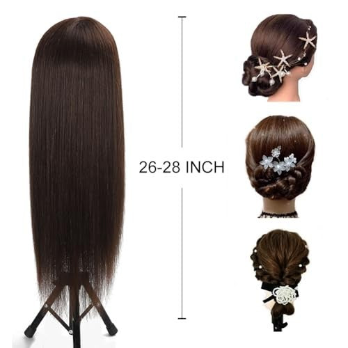 26-Inch Mannequin Head with 80% Human Hair for Hair & Makeup Practice