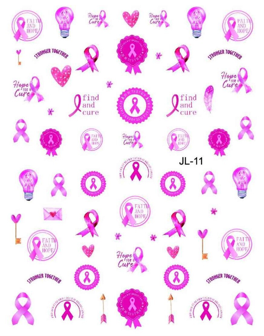 6Pcs Breast Cancer Awareness Nail Art Stickers for Women