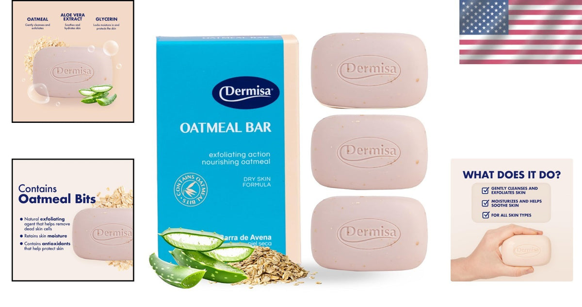 Exfoliating Oatmeal Soap with Aloe Vera 3-Pack for Sensitive Dry Skin