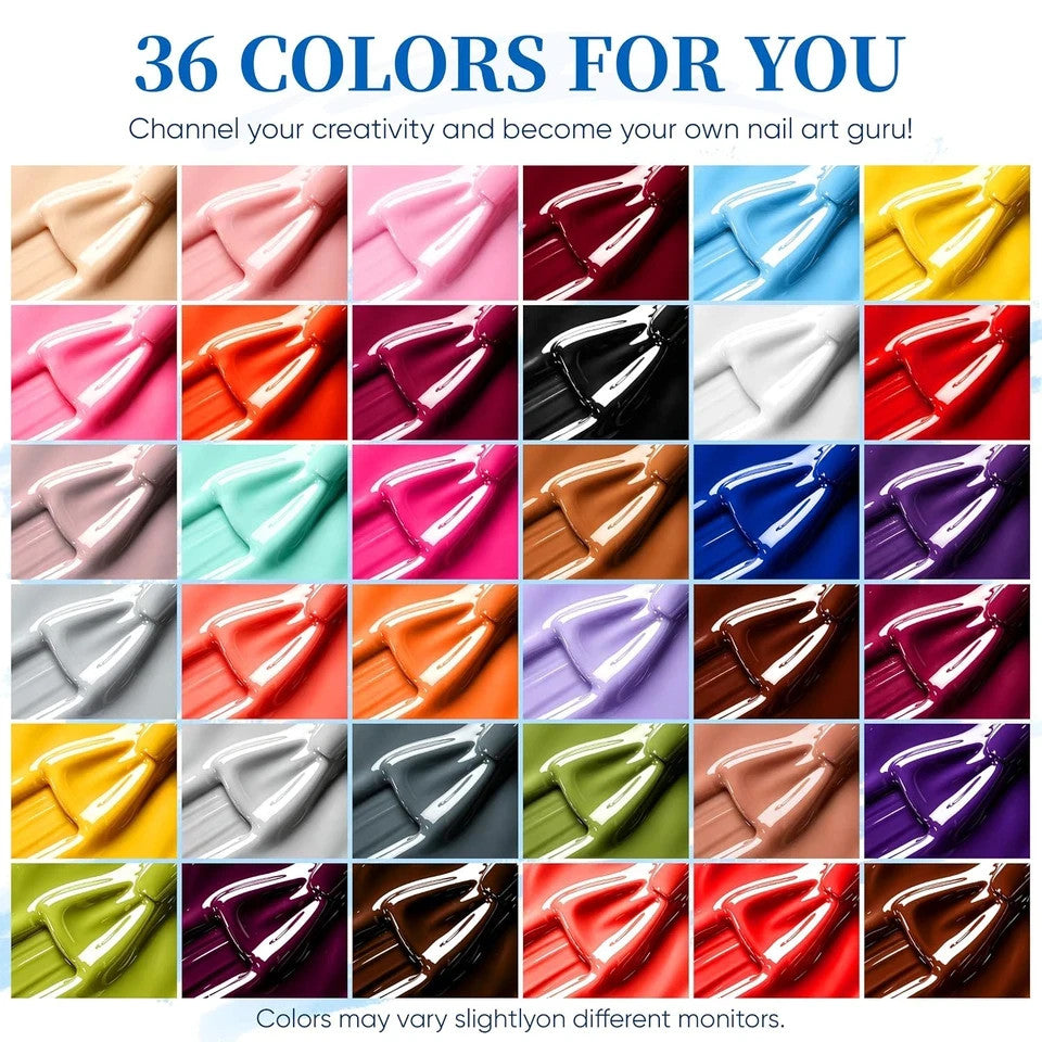 42-Piece Gel Nail Polish Kit with 36 Colors, Base & Top Coats for DIY Manicure