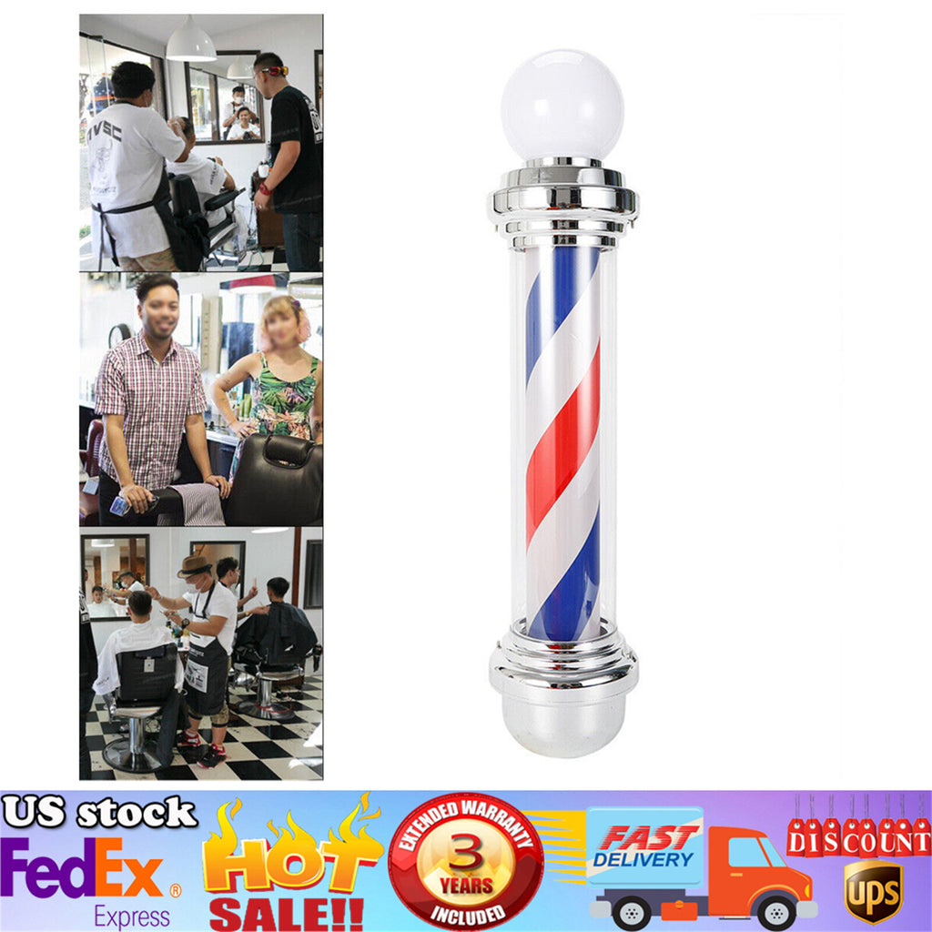 Rotating LED Sign Lamp for Barber Shop Pole - Red White Blue Neon Light