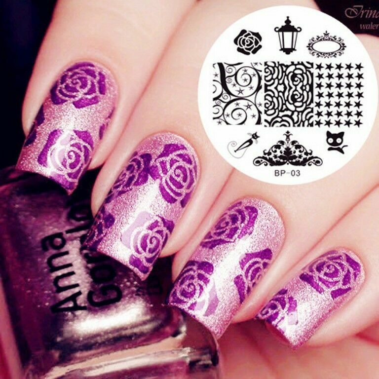 Nail Art Stamping Plate Black Cat Rose Theme for Manicure BP 03