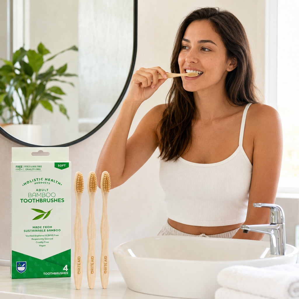 Bamboo Toothbrushes 4 Pack - Eco-Friendly Soft Bristle Adult Oral Care