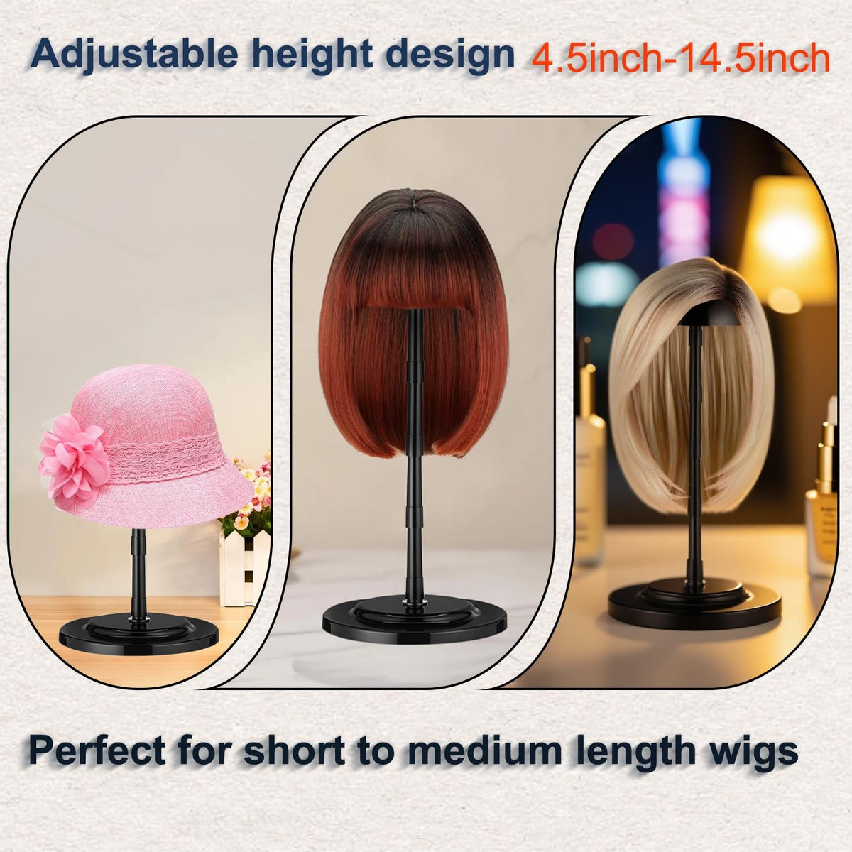 14.5 Inch Portable Wig Stand Holder with Anti-Slip Base for Display & Styling