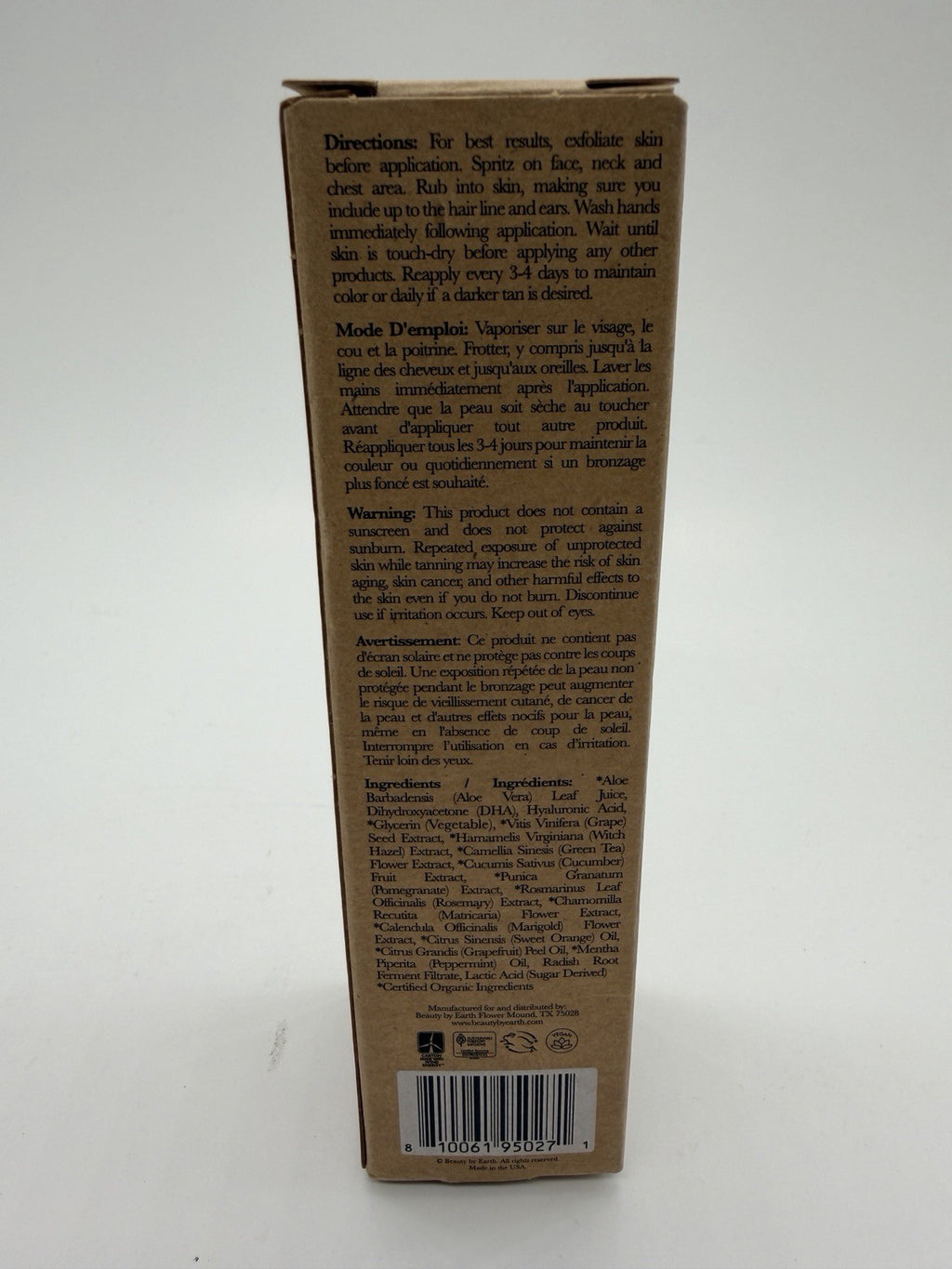 Bronzing Face Tanner Spray Mist Sunless Self Tanner Water 04/2028
