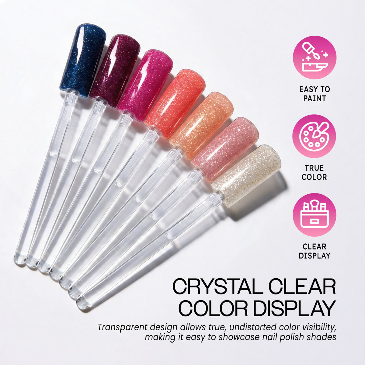 200pcs Clear Nail Art Tip Display Sticks - Refill Nail Swatching & Design