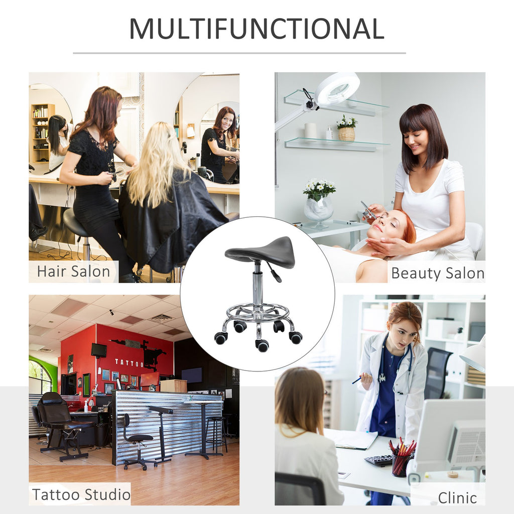 Adjustable Rolling Saddle Stool for Salon Spa Massage Black