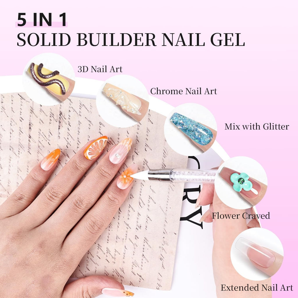 Non-Sticky Builder Gel Nail Art Kit with UV Lamp - 12 Colors for Perfect Manicures