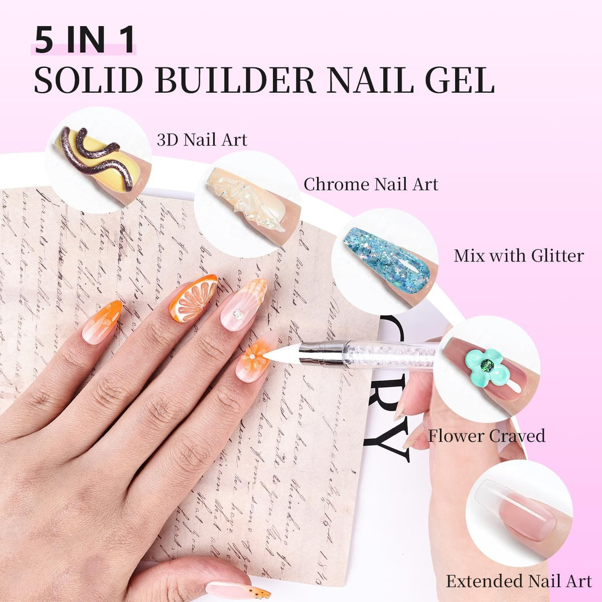 Non-Sticky Builder Gel Nail Art Kit with UV Lamp - 12 Colors for Perfect Manicures