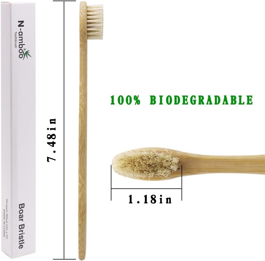 Biodegradable Bamboo Toothbrush with Boar Bristles - Eco-Friendly 8 Pack