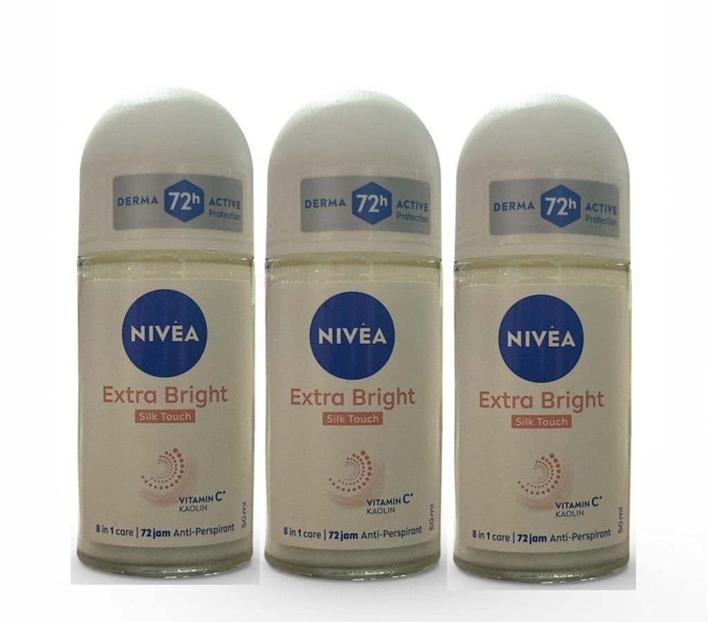 Nivea Extra Bright Silk Touch Anti-Perspirant Roll-On Deodorant 50ml 3 Pack