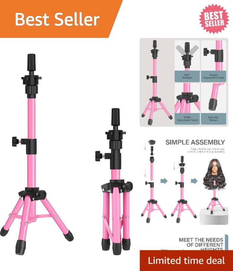 Adjustable Pink Tripod Stand for Mannequin Heads - 25 Inch Height