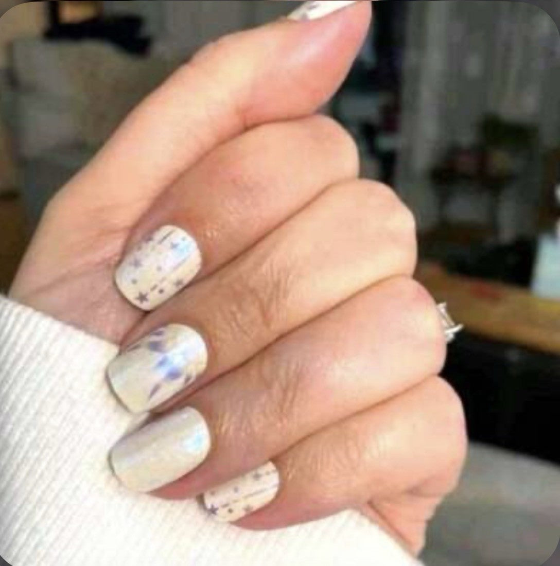 Nail Polish Strips Into The Cosmos White & Purple Sun Star Design
