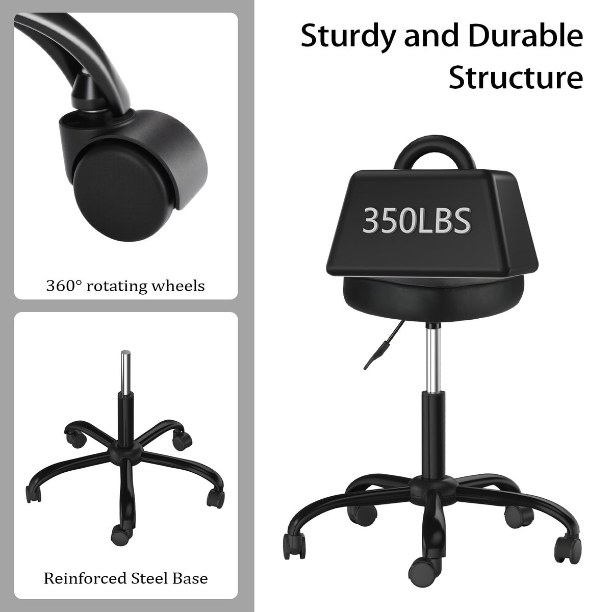 Ergonomic Heart-Shaped Rolling Stool with Hydraulic Height Adjustment for Salon Spa