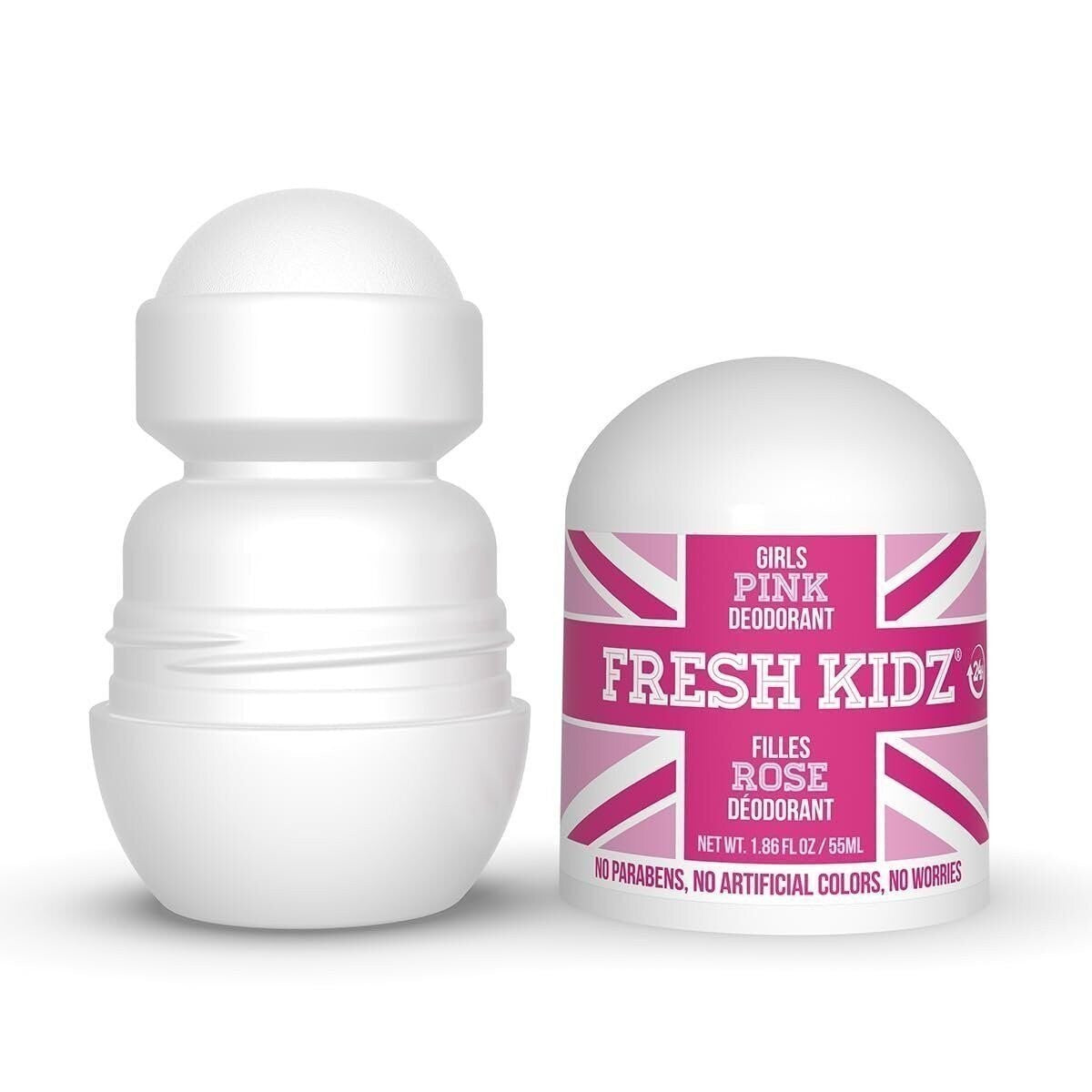 Kids Pink Roll-On Deodorant - Aluminum-Free, 24 Hour Odor Protection, Sensitive Skin Safe
