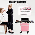 Pink Aluminum Travel Makeup Train Case with Wheels and Large Storage