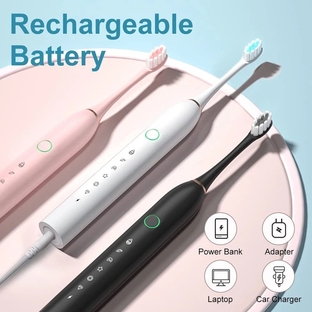 Electric Toothbrush with 6 Modes, USB Rechargeable, Soft Bristles, 8 Heads