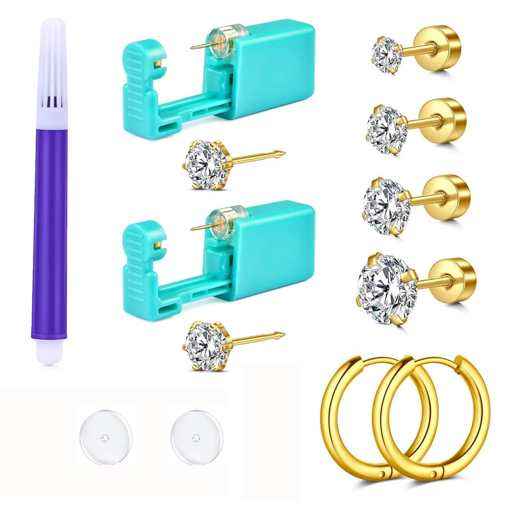 Ear Piercing Gun Kit with Gold Studs & Self Piercing Earring Set