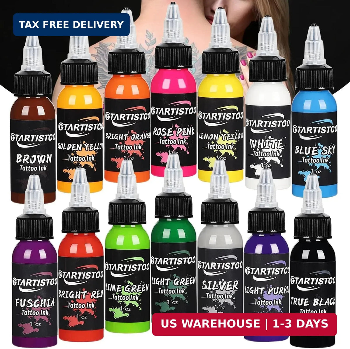 Professional Tattoo Ink Set 14 Colors 1oz (30ml) Vegan-Friendly Pigment