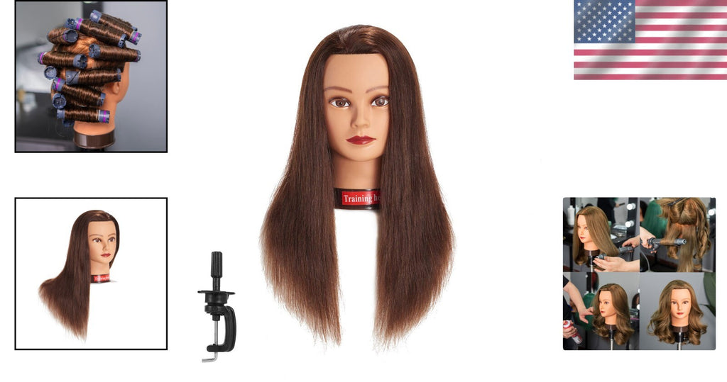 Dark Brown Human Hair Styling Head for Kids & Hairdressing Practice, 20-22 Inches