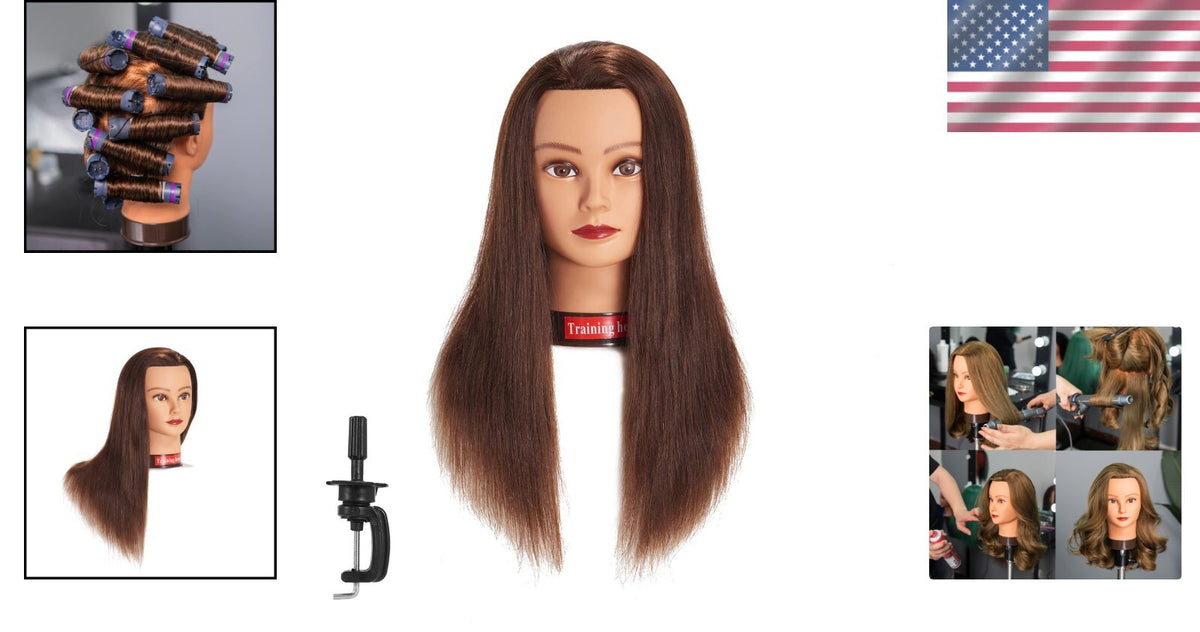 Dark Brown Human Hair Styling Head for Kids & Hairdressing Practice, 20-22 Inches